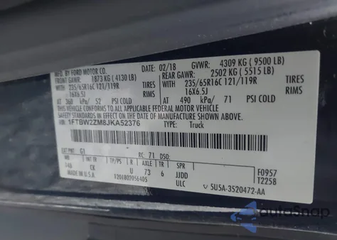 2018 Ford Transit-350 z USA, uszkodzony, nr VIN 1FTBW2ZM8JKA52376